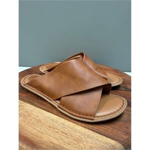 b.o.c. Born Concept Brown Crisscross Wide Strap Slide Sandals Size 7M